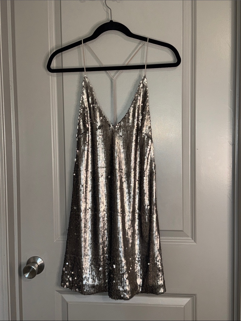 Sequin Backless Slip Dress - Silver